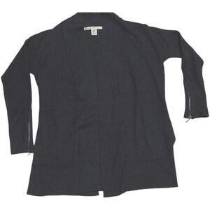 Max Studio Women's Medium Gray Open Front Cardigan Long Sleeve Zip Cuff Pockets